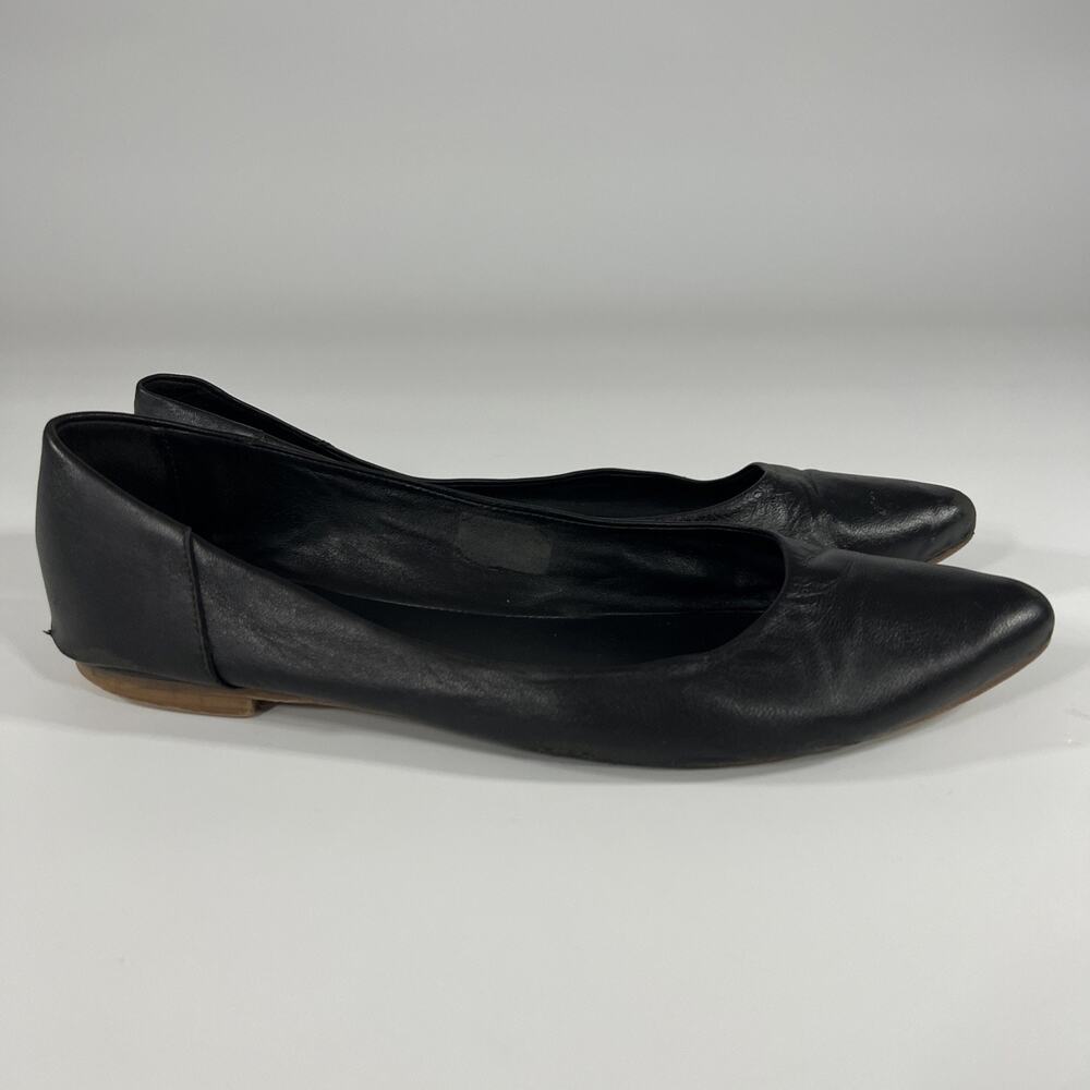 Coach and Four Flats Shoes Womens 9.5 Black Leather Slip On Pointed Toe - Picture 2 of 9